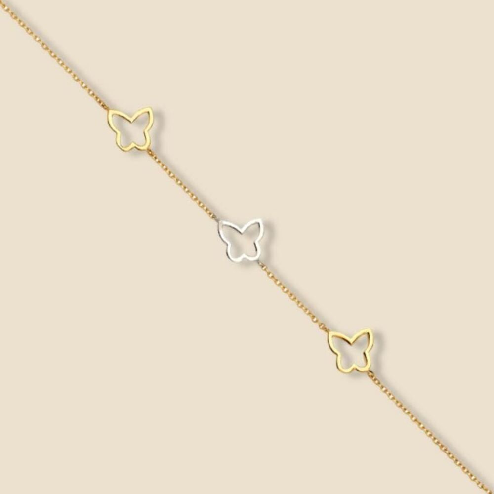 14K Solid Gold Butterfly Bracelet | Dainty Real Gold Chain By Tehrani Jewelry